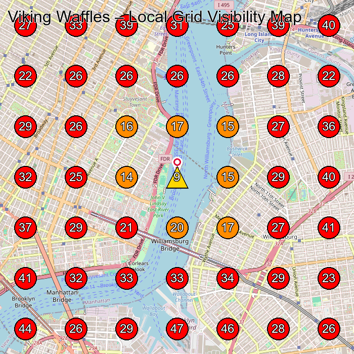 Viking Waffles GeoGrid visibility map for Food Manufacturer in Brooklyn